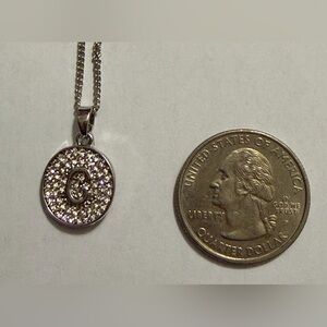 Initial 'C' Crystal Pendant Necklace - Silver Tone